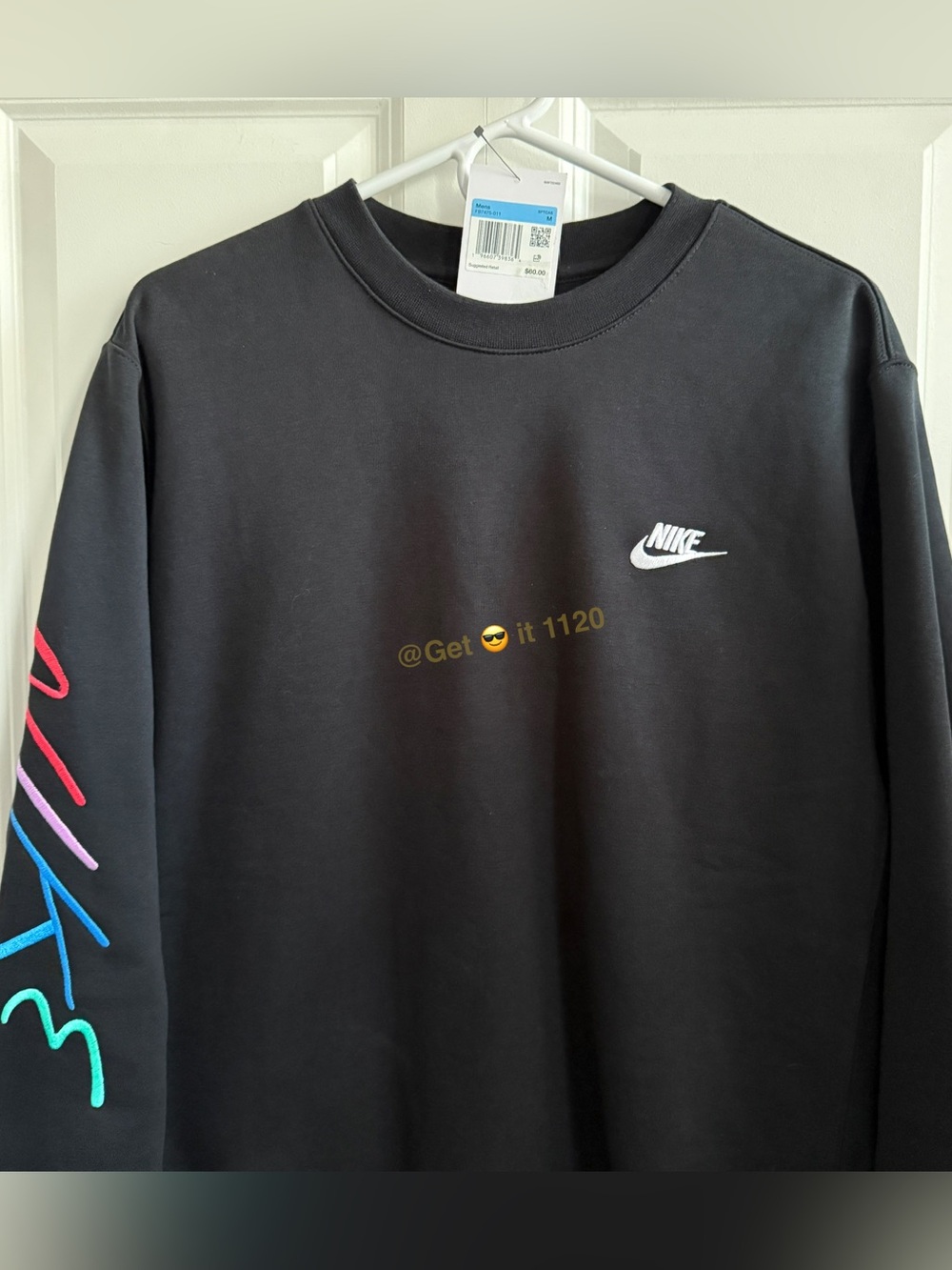 Nike Club Fleece Men's Brushed-Back Graphic Crew FB7475-011 Black Size M - Picture 5 of 10